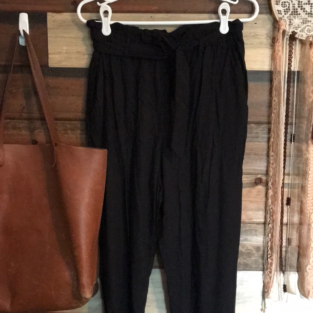 H&M Black High Waisted Paper Bag Pants